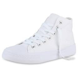 VAN HILL Herren Sneaker High Schnürer Bequeme Basic Freizeit Stoff Schuhe 611604 Weiss 38 von VAN HILL