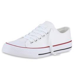 VAN HILL Herren Sneaker Low Schnürer Bequeme Basic Stoff Freizeit Schuhe 611613 Weiss Rot 45 von VAN HILL