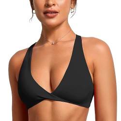 VANTONIA Butterluxe Damen Sport-BH mit gedrehter Vorderseite, tiefer V-Ausschnitt, bauchfreies Top mit gekreuzten Trägern und Brustwarzenabdeckungen, Vivi-BH, Schwarz, X-Large von VANTONIA