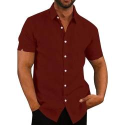 VANVENE Hemd Herren Kurzarm Leinenhemd Herren Baumwolle Hawaii Hemd Leichtes Sommerhemd Rot Hemd Herren von VANVENE