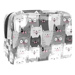 Kosmetiktasche mit lächelnder Katze für Frauen, Reise-Kulturbeutel, groß, PVC, praktische Tasche, Organizer mit Reißverschluss, multi, 18.5x7.5x13cm/7.3x3x5.1in, Kulturbeutel von VAPOKF