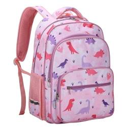 VASCHY Kinderrucksack, Große Wasserfester Rucksack Mädchenfür Vorschule Grundschule Büchertasche Kleinkind Daypack Rosa Dinosaurier von VASCHY