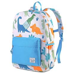 VASCHY Kinderrucksack Jungen, Niedlich Wasserabweisend Vorschule Kinder Rucksack Mädchen Kindergartenrucksack Schulrucksack Kleinkind mit Brustschnalle Hellblau Dinosaurier von VASCHY