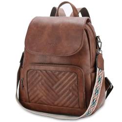 VASCHY Rucksack Damen, Mode Vintage Rucksack Mädchen Elegant Casual Daypack Mini Schultasche for Reise Einkaufen Student Teenager Braun von VASCHY