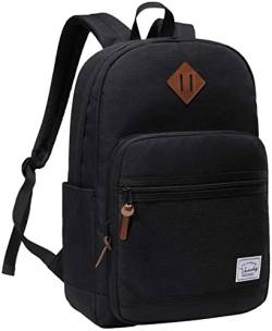 VASCHY Schulrucksack, Wasserabweisend 15.6 Zoll Herren Rucksack Damen Schulranzen Hochschule Schultasche Casual Daypack Mädchen Teenager Reiserucksack Schwarz von VASCHY