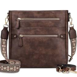 VASCHY Umhängetasche Dame, Vegan Leder Handtasche Hobo Tasche Gesteppte Halbmond Crossbody für Frauen Kaffee von VASCHY