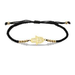 VASSAGO Hand von Fatima Armband für Frauen Männer verstellbare hand gefertigte geflochtene Armband bunte Schnur Seil mit Perlen Armband Glücksbringer Minimalist ischen Schmuck (Schwarz) von VASSAGO