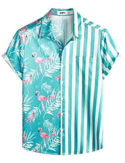 VATPAVE Herren Flamingo Hawaii Hemd Männer Freizeit Kurzarmhemd Sommer Strandhemd Urlaub Groß Ahorn Flamingo von VATPAVE