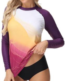 VAYAGER Damen Rashguard UV-Schutz Shirt Langarm UPF 50+ Schwimmshirt für Wasser Strand Surfen Schwimmen Schnelltrocknend von VAYAGER