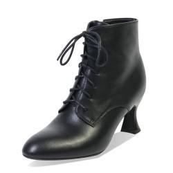 VBDB Stiefeletten für Damen, hoher Absatz, spitzer Zehenbereich, Schnürung, seitlicher Reißverschluss, Kitten-Heels, Schwarz, 43 EU von VBDB