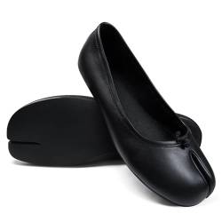 VBDB Tabi Ballerinas für Damen, breite Breite, runde Zehenpartie, geteilte Zehen, bequeme flache Schuhe, Schwarz, 41 EU von VBDB