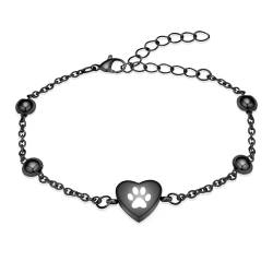 VCCWYQK Pfotenabdruck Herz-Urnen-Armband für Asche Einstellbare Edelstahl Einäscherung Schmuck Memorial Keepsake Armband für Haustiere Asche Hund Katze von VCCWYQK