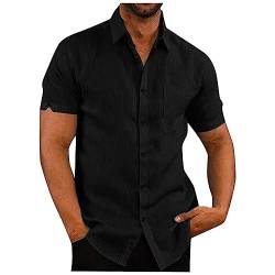 Hemd Herren Schwarz Herren Hemd Sommer T Shirt Herren Sommer Leinen Shirt Leinen-Shirt Hemd Kurzarm Herren Hemd Weiss Herren Kurzarm Leinen Hemd Long Sleeve Shirt Men Kurzarmh(Black,3XL) von VDDTAGAM