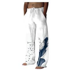 VDDTAGAM Leinenhose Herren Lang Sommer Anzughose Herren Beige Hose Herren Freizeithose Herren Baumwolle Herren Hosen Mit Gummizug Army Hose Herren Elegante Jogginghose Herren Bequeme H(Blue,XL) von VDDTAGAM