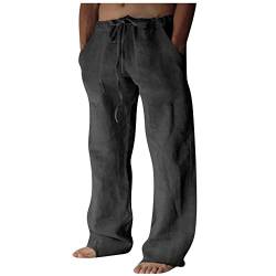 VDDTAGAM Yogahose Herren Linen Pants Men Herren Leinenhose Chino Hose Herren Regular Fit Yogahose Herren Sommer Outfit Herren Herrenhosen Linen Pants Men Koch Hosen Für Männer Weite So(Black,XXL) von VDDTAGAM