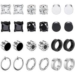 12 Paar Magnet Ohrringe Männer Fake Ohrringe Edelstahl für Damen Herren Nicht Durchbohrt Magnetohrringe Ohrstecker Clips Fake Magnetische Ohrringe Ohrclips Non Piercing Ohrringe Set Silber Schwarz von VELESAY