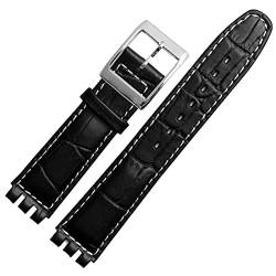 VELORE 17mm 19mm echtes Kalb Leder Handgelenksgurt für Swatch Watch Band Männer Frauen Alligator Muster Armband Uhrenbandzubehör(Black white line,19mm) von VELORE