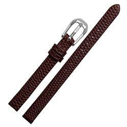 VELORE Echsendruck Cowide Lederwachband für Damen Ersatzwache weiß rote Ultra-dünner Gurt 6 8 10 12 14 16 mm kostenlose Lieferung(Brown silver buckle,10mm) von VELORE