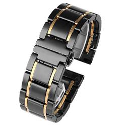 VELORE Luxuskeramik und Edelstahl 20 mm 22 mm schwarzer Goldgurt für Männer Frauen Uhrengurt Armband Armband(Black X gold,20mm) von VELORE