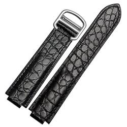 VELORE Uhrenarmband aus amerikanischem Krokodilleder, geeignet für Cartier Blue Balloon Convex Lederarmband 18 20 mm Herren und Damen Schwarz(Black Silver,20-12mm) von VELORE