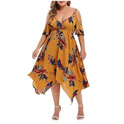 VEMOW Plus Size Elegante Damen Frauen Casual Kurzarm Kalt Schulter Boho Blumendruck Casual Täglichen Party Strand Langes Kleid Schulterfrei Strandkleid(Y3-Weiß, 46 DE/XL CN) von VEMOW