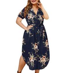 VEMOW Plus Size Elegante Damen Frauen Casual Kurzarm Kalt Schulter Boho Blumendruck Casual Täglichen Party Strand Langes Kleid Schulterfrei Strandkleid von VEMOW