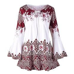 VEMOW Sommer Herbst Elegant Damen Oberteil Langarm O Neck Printed Flared Floral Beiläufig Täglich Geschäft Trainieren Tops Tunika T-Shirt Bluse Pulli von VEMOW