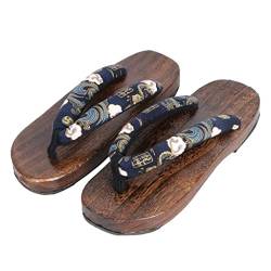 Japan Traditionellen Schuhe Geta Männer Sandalen rutschfest Schlappen Strandschuhe Weich Sommer Herren und Damen Rundkopf Massivholz Clogs Hausschuhe(Size:EU 40,Color:Schwarz+A) von VENYAA