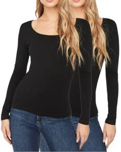 VERO MODA Damen Langarmshirt figurbetont, tiefer U-Neck Rundhalsausschnitt, Longsleeve im Multi-Set (M, 2xBlack 809) von VERO MODA