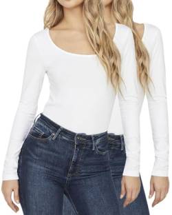 VERO MODA Damen Langarmshirt figurbetont, tiefer U-Neck Rundhalsausschnitt, Longsleeve im Multi-Set (XS, 2xWhite 809) von VERO MODA