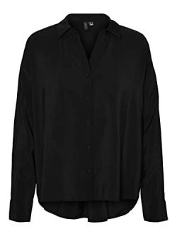 VERO MODA Damen Oversized Hemdbluse Seidig Legeres Oberteil Glänzendes Shirt VMQUEENY, Farben:Schwarz, Größe:L von VERO MODA