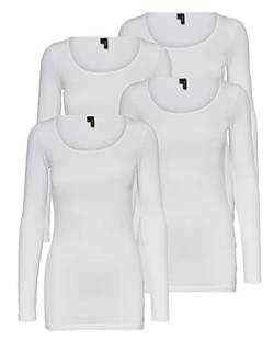 VERO MODA Damen VMMAXI My LS Soft Long U-Neck 4 Pack, Bright White/Bright White + BR, XXL von VERO MODA