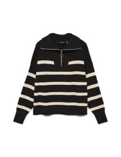 VERO MODA Damen VMSABA Stripe LS Highneck Blouse GA 10269246, Black/Birch, L von VERO MODA