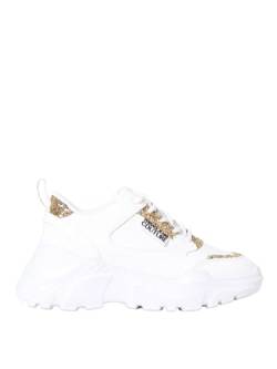 Versace Jeans Couture Speedtrack Sneakers aus Leder mit weißgoldenem Glitzer von VERSACE JEANS COUTURE