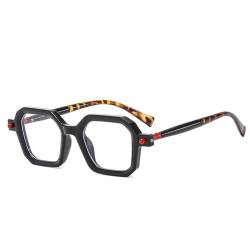 VFDHN Retro Punk Square Zweifarbige Damen Sonnenbrille Farbverlauf Leopard Schwarz Sonnenbrille UV400 Herren Nieten Klarer Linsenrahmen,2,Einheitsgröße von VFDHN