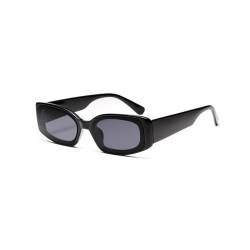 VFDHN Retro Rechteckige Sonnenbrille Damen Herren Retro Kleiner Rahmen Quadratische Gläser Damen UV400 Sonnenbrille,Schwarz Grau,Einheitsgröße von VFDHN