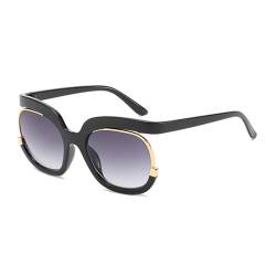 VFDHN Runde übergroße Sonnenbrille für Frauen und Männer, Retro-Sonnenbrille für Damen, UV400, Schwarz/Grau, Einheitsgröße von VFDHN