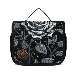 VFMNT Kulturbeutel für Damen und Herren, Rose, Gothic-Make-up-Tasche mit Aufhängehaken, wasserdicht, Badezimmer-Kosmetiktasche, großes Fassungsvermögen, Reisetasche für Toilettenartikel, Zubehör, von VFMNT