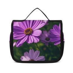 VFMNT Kulturbeutel für Damen und Herren, blühende lila Blumen, Make-up-Tasche mit Haken zum Aufhängen, wasserdicht, Badezimmer-Kosmetiktasche, großes Fassungsvermögen, Reisetasche für von VFMNT