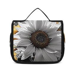 VFMNT Kulturbeutel für Damen und Herren, schwarze und weiße Sonnenblumen, Make-up-Tasche mit Aufhängehaken, wasserdicht, Badezimmer-Kosmetiktasche, große Kapazität, Reisetasche für Toilettenartikel, von VFMNT