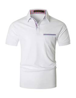 VHUQGVU Poloshirt Herren Kurzarm Sommer Slim Fit Golf Sports Klassisches Karo Polohemd,Weiß,XL von VHUQGVU