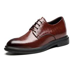 VIBLiSS Unsichtbare, Höhenerhöhende Herrenschuhe Mit Aufzug, Premium-Leder-Business-Schuhe Zum Schnüren, Formelle Oxfords,Brown 8cm,43 EU von VIBLiSS