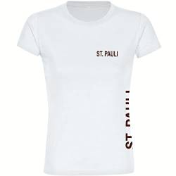 VIMAVERTRIEB® Damen T-Shirt St. Pauli - Brust & Seite - Druck: braun - Frauen Shirt Fußball Fanartikel Fanshop - Größe: S weiß von VIMAVERTRIEB