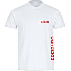 VIMAVERTRIEB® Herren T-Shirt Freiburg - Brust & Seite - Druck: rot - Männer Shirt Fußball Fanartikel Fanshop - Größe: XXL weiß von VIMAVERTRIEB