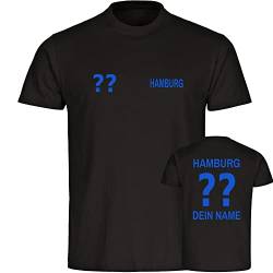 VIMAVERTRIEB® Kinder T-Shirt Hamburg - Trikot mit Deinem Namen und Nummer - Druck: blau - Shirt Jungen Mädchen Wunschtext - Größe: 164 schwarz von VIMAVERTRIEB