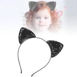 Katzenohren Haarreif, Mädchen Katze Haarbänder Haarschmuck Mit Pailletten, Katze Ohren Stirnband Glitter, Haarreif Schwarz Für Kostüm Parteien Deko (1 PCS) (schwarz) von VINGVO