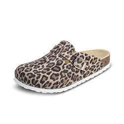 VITAFORM® Clogs Leder für Damen und Herren, Hausschuhe mit ultradämpfendem Fußbett, Sohle aus Naturkork, Arbeitsschuhe für Pflegeberufe, atmungsaktiv, Animal Print Größe 35 von VITAFORM