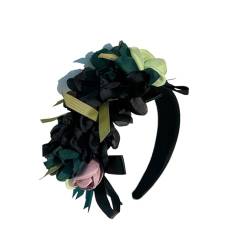 Große, klobige Statement-Blumen-Stirnbänder for Frauen, handgefertigt aus Stoff, trendiges Party-Festival-Blumen-Haarband, königlicher Schmuck(Black) von VIVAZYTGH