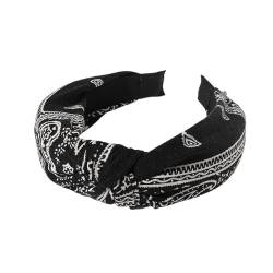 Korea Blumendruck Kopfband, Querknoten breites seitliches Stirnband Damen Stoff Haarband Mädchen Haarbänder Haarschmuck(Black) von VIVAZYTGH