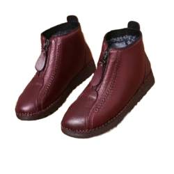 VIVAZYTGH 2024 Winter Frauen Stiefeletten Warme Mutter Stiefel Flache-Boden Komfortable Nicht Slip Vorne Zipper Verschluss Weibliche Schuhe(Red,41) von VIVAZYTGH